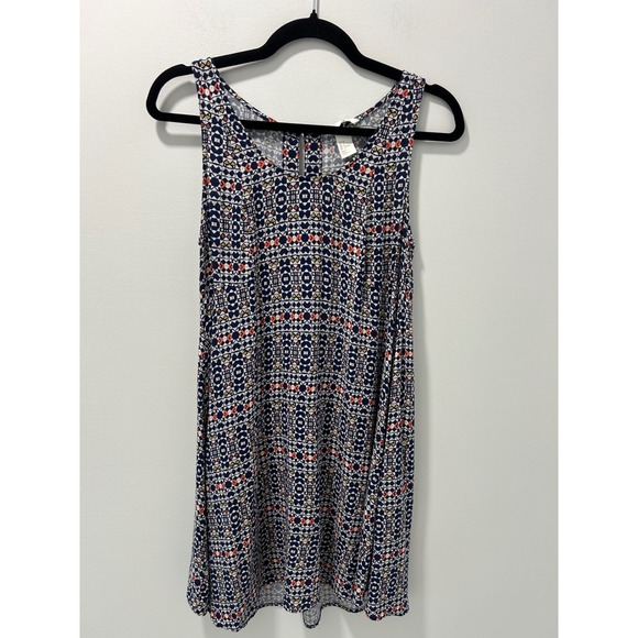 H&M Dresses & Skirts - HM Sleeveless Geometric Tribal Print Shift Mini Dress Navy Orange Size 6
